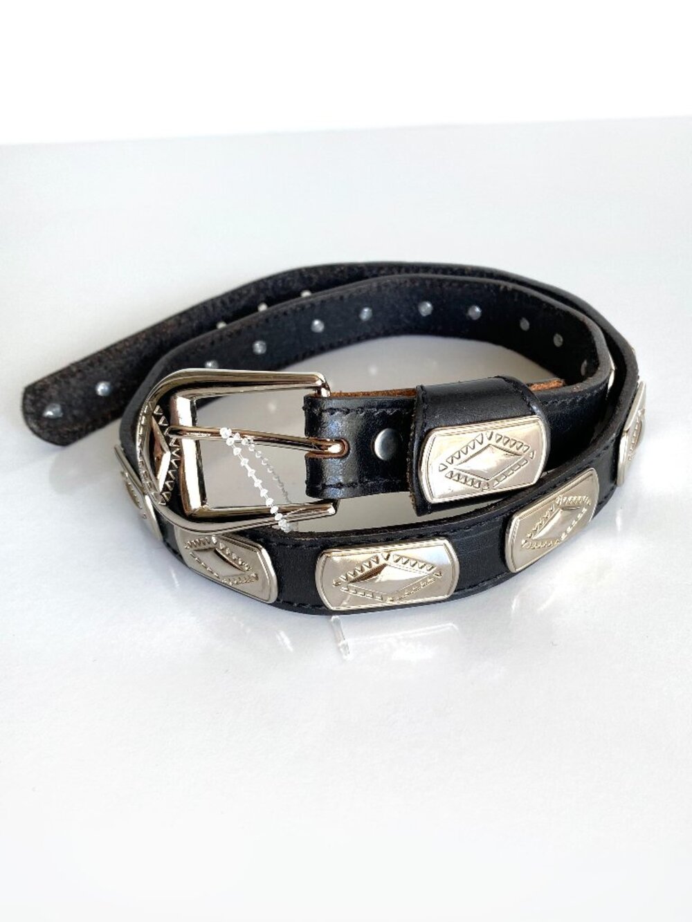 Vintage Leather Concho Belt USA Made Black Silver Western Size 30/75